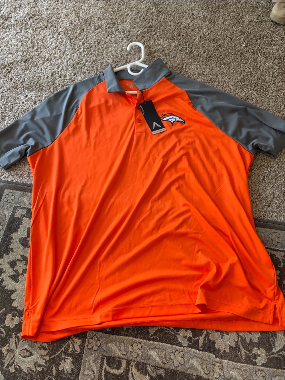 Antigua Orange and Gray Denver Broncos Polo